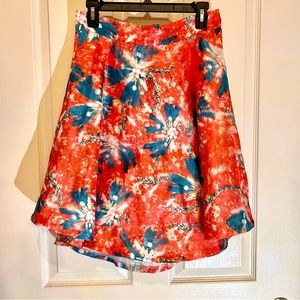 Gumuxi Size XLarge Multi Colored Pink & Blue Floral Midi Ruffle A Line Skirt Y2K